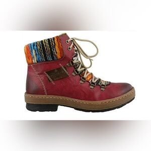 Rieker felicitas wine red lace up ankle boots faux leather wool trim 40